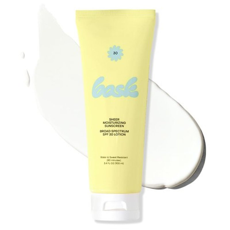 Bask Suncare SPF 30 Sheer Moisturizing Sunscreen Lotion - Broad Spectrum UVA/UVB Protection, Dermatologist Recommended, Hydrating, Lightweight & Non-Greasy, No White Cast, Travel Size, 3.4 fl oz