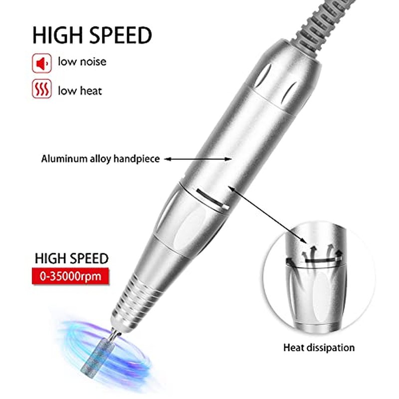 Electric Nail Drill Pen Handle Replacement Handle for Electric Nail Drill Machine 35000 rpm Aluminum Alloy Nail Polisher Grinder Manicure Pedicure Nail Art Tool
