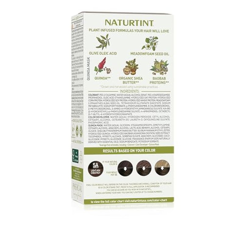 Naturtint 5A Light Ash Chestnut Permanent Hair Color (Pack of 1), Ammonia Free, Vegan, Cruelty Free, up to 100% Gray Coverage, Long Lasting Results (Packaging may vary)