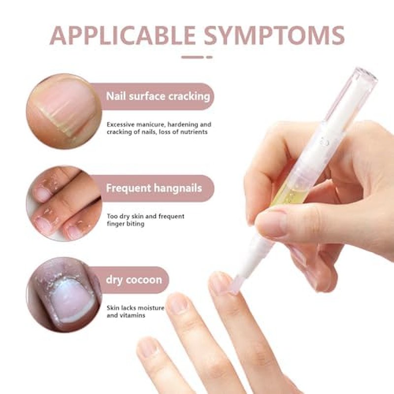 Cuticle Oil Pen for Nail Repair & Strengthening | Nail Strengthener & Growth Oil | Reduce Hangnails, Moisturize & Nourish Nails | 2ml x 4 Nail Care Pen with Jojoba Oil & Vitamin B12