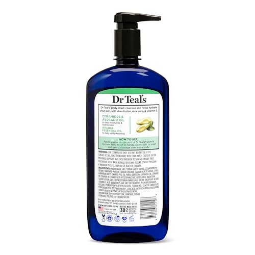 Dr Teal's Teal's Body Wash with Pure Epsom Salt, Glow & Hydrate with Avocado, 24 fl oz (Pack of 4)