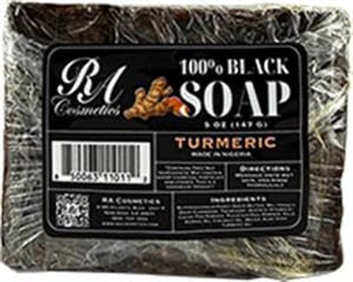 RA COSMETICS 100% African Black Soap Bar With Turmeric - 5 oz