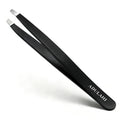 ADULAHI Professional Slant Tweezers for Eyebrows & Facial Hair - Precise Aligned Carbon Stainless Steel Remover with Storage Case(Black)