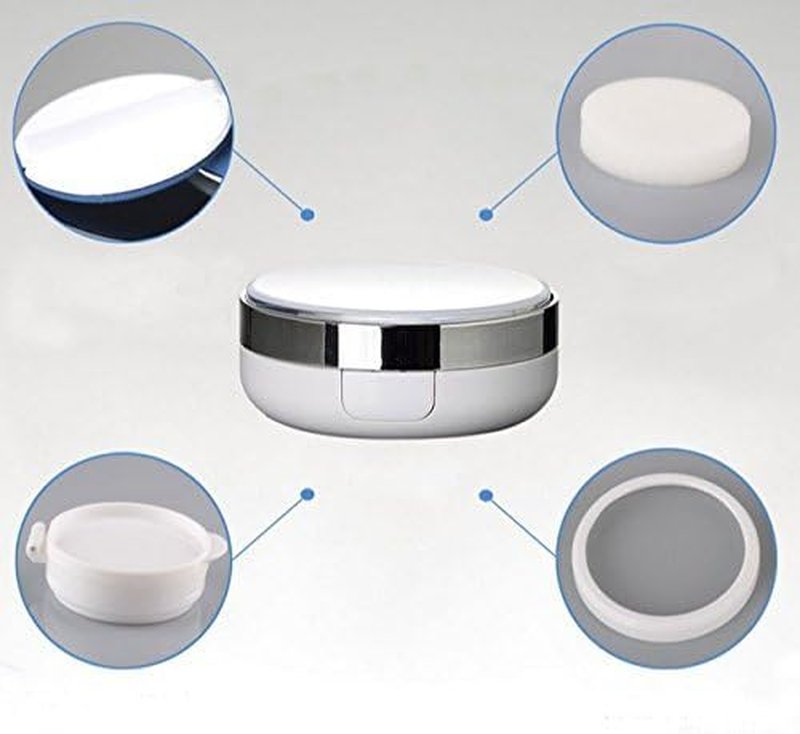 Skiennix Air Cushion Puff Box - Luxurious White Silver Edge with Mirror & Powder Puff | 15g (0.5oz)