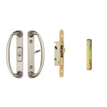 Rockwell Security Sonoma Patio Sliding Door Center Keylock Handle Set with Mortise Lock and Keeper Brushed Nickel Finish Fits 1-3/4 Inch Thick Doors with 3-15/16 Inch Screw Holes CTC