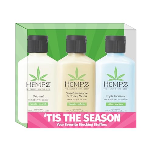 Hempz Mini Lotion Gift Set, Tis the Season, 3 Pack Travel Size Body Moisturizer, Limited Edition, 2.25 oz each