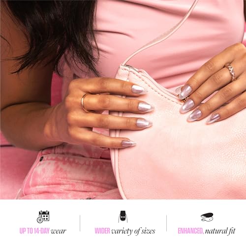 KISS GLAM Jeweled Press On Nails, Wrapped in Beauty, Pink, Long, Square, 32 Count