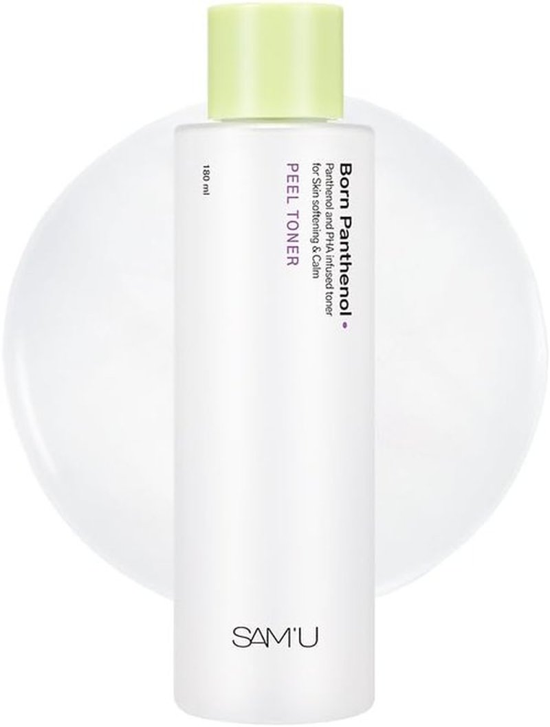 SAM'U Born Panthenol Peel Toner - Instant Hydration with 7 Hyaluronic Acids & Ceramide | Gentle Exfoliating PHA Toner for All Skin Types (180ml)