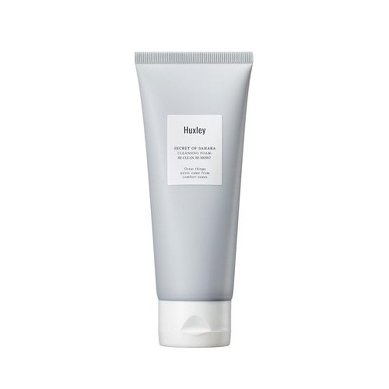 Huxley Secret of Sahara Cleansing Foam Be Clean Be Moist, Korean Creamy Foaming Face Cleanser, Cactus Stem Extract + Seed Oil, Bentonite Clay, Makeup Removing, 5.29 fl oz.