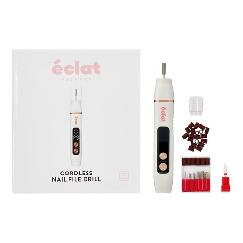 Éclat Cordless Nail Drill Electric File, Professional Efile for Acrylic, Gel, Dip Powder, Portable & Rechargeable Manicure Pedicure Tool Set with LED Light, 7 Drill Bits, Sanding Bands, Brush (White)