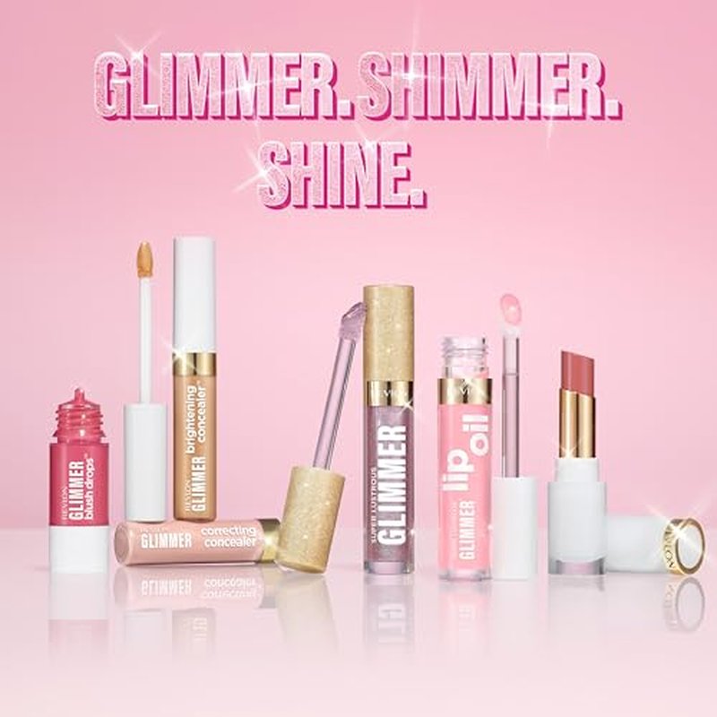 REVLON Super Lustrous Glimmer Lip Oil, Moisturizing & Tinted, Shiny Finish, Made with Plant-Based Squalane, 001 Candy Hearts, 0.13 fl oz