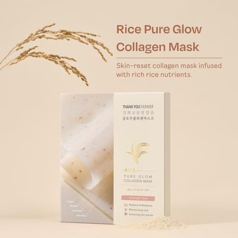 THANKYOU FARMER Rice Pure Glow Collagen Mask 4ea - Korean Collagen Face Mask Overnight, Hydrogel Skin Elasticity Plumping