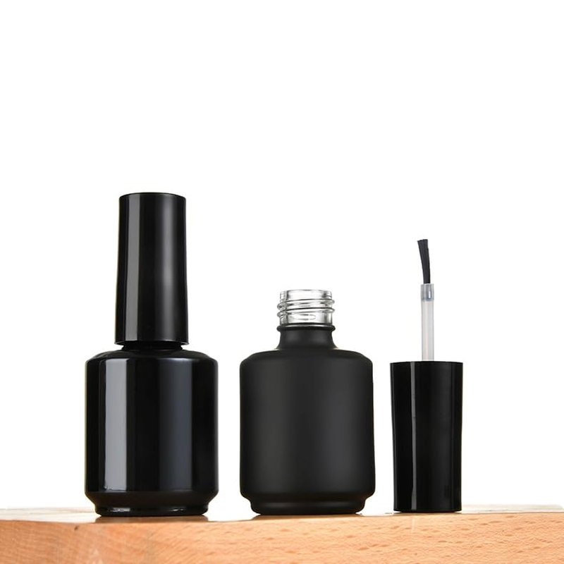 UPSTORE 6 Pcs 15ml Empty Nail Polish Bottles with Brush Round Refillable Glass Nail Polish Storage Bottles Containers for DIY Nail Art (Glossy Black)