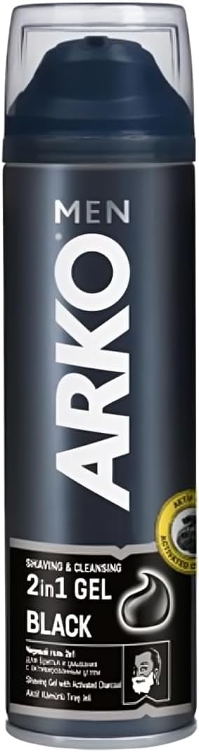 Arko Men 2 in 1 Shaving & Cleansing Black Shaving Gel with Activated Charcoal - Pack of 6