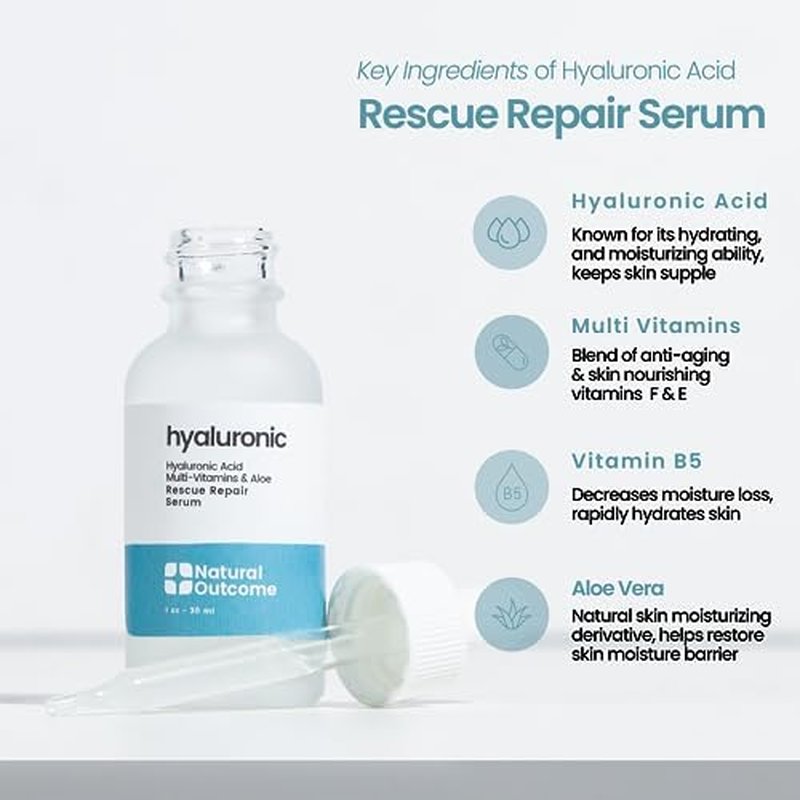 Hyaluronic Acid Serum for Face | Anti-Aging Facial Serum with Vitamin b5 | Reduces Fine Lines and Wrinkles | Moisturizing and Hydrating Rescue Repair Skin Care Serum | 1 Oz