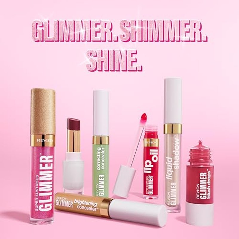 REVLON Super Lustrous Glimmer Lip Oil, Moisturizing & Tinted, Shiny Finish, Made with Plant-Based Squalane, 001 Candy Hearts, 0.13 fl oz