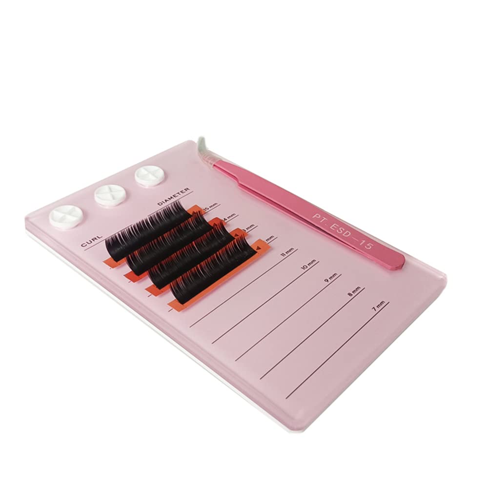Acrylic Eyelash Extension Eye Lash Pallet Tool, Grafting False Eyelash Organizer Extension Pad Lash Tray Gasket Adhesive Glue Holder (Pink with Scale)