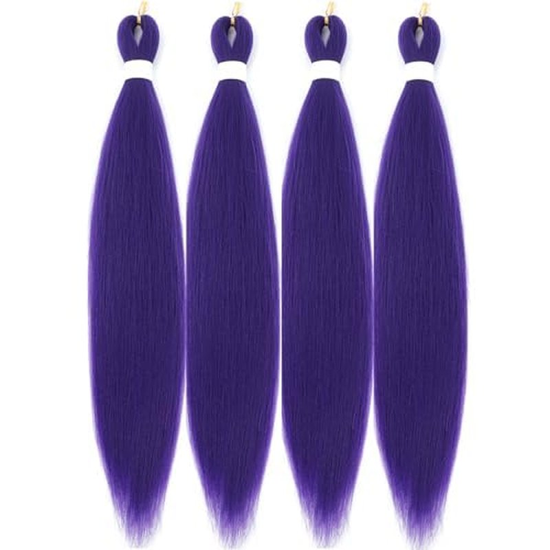 4Packs Long Purple Hair Extensions Pre Stretched Synthetic Braiding hair Extensions for Braids purple Braiding Hair for Stage Party Halloween Cosplay Costume Wigs (Purpl 24 Inch (Packs of 4))