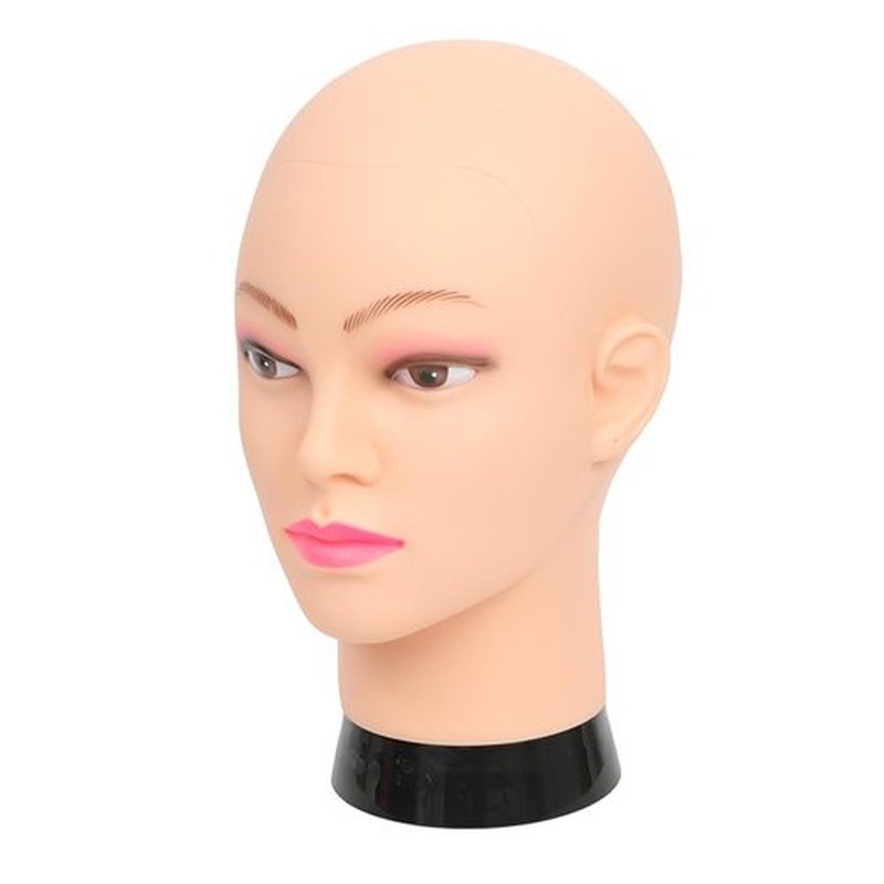 CAZSYSDD Bald Mannequin Head Beige Female Professional Cosmetology Manikin Doll head for Wigs Making Wig Display Hat Display Glasses Display with Free Clamp (12-B)