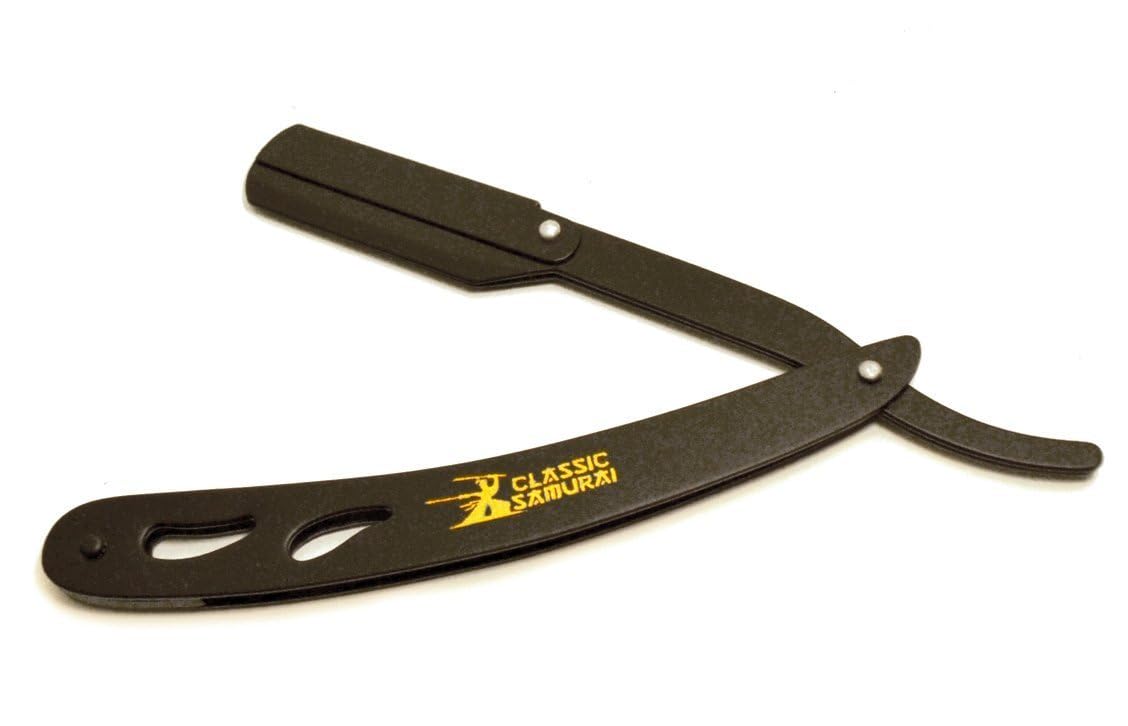 Classic Samurai CS-102 Stainless Steel Professional Barber Straight Edge Shavette Cut Throat Razor (Matte Black + 100 Lord Blades)