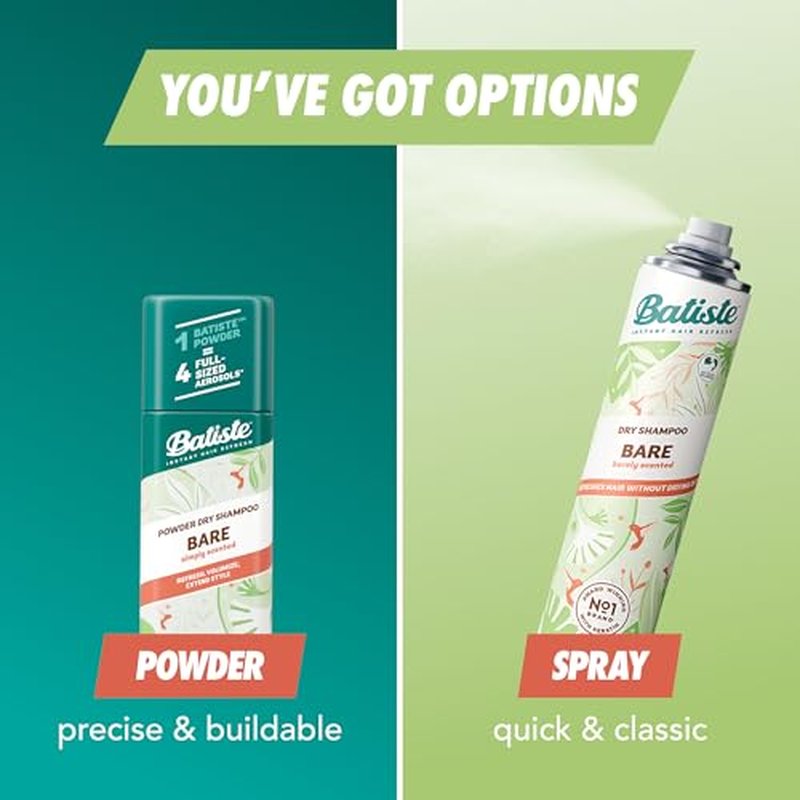 Batiste Powder Dry Shampoo, Oil-Absorbing, Non-Aerosol, Blends Seamlessly, Simply Bare Scented, Instant Hair Refresh, TSA Compliant (1.06 oz)