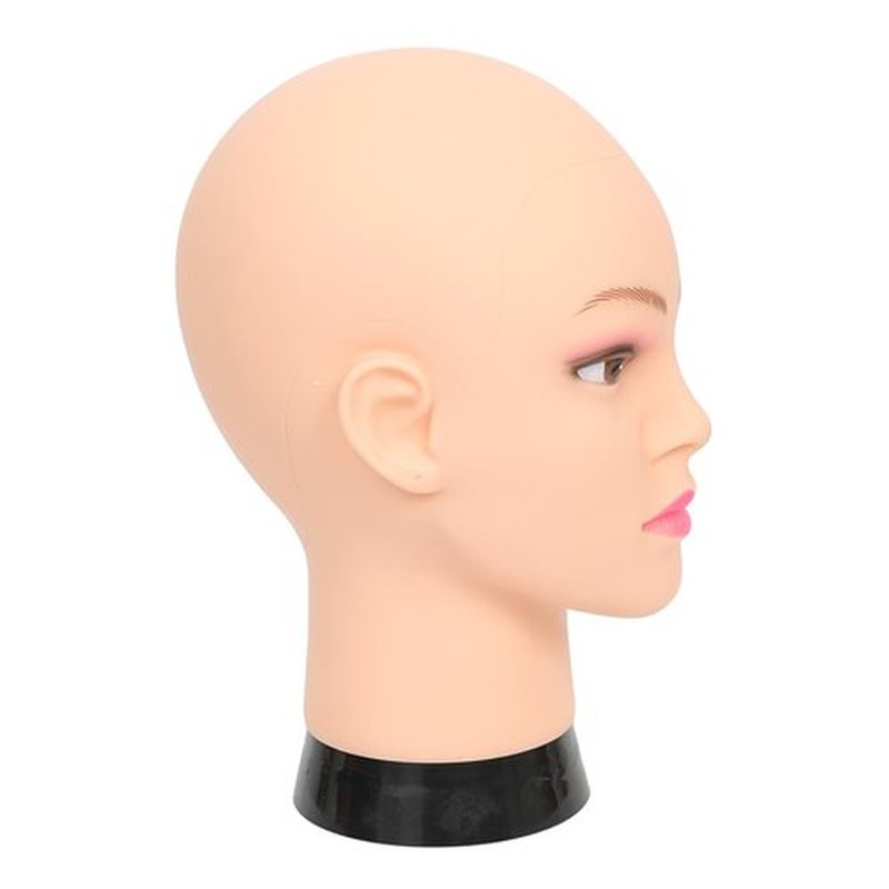CAZSYSDD Bald Mannequin Head Beige Female Professional Cosmetology Manikin Doll head for Wigs Making Wig Display Hat Display Glasses Display with Free Clamp (12-B)