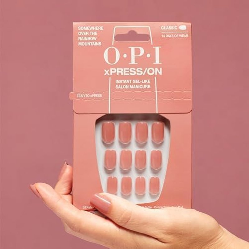 OPI xPRESS/ON Somewhere Over the Rainbow Mountains | Nude Short Round Press On Nails | With Nail Glue | Spring Collection