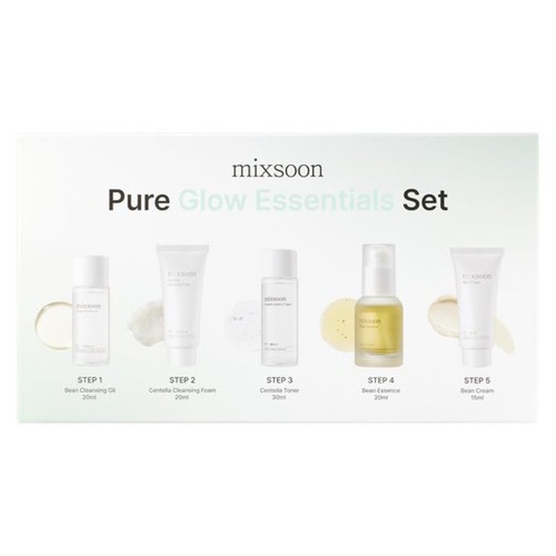 mixsoon Pure Glow Essentials Set - 5-Step Skincare Kit - Travel kit, Travel size kit, Hydrating Skincare Gift Set (15ml*1+20ml*3+30ml*1) Korean Glass Skin Care