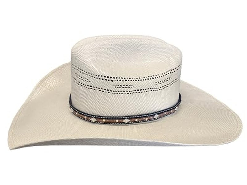 Western Hat Band with Buckle – Black and Brown Faux Leather with Silver Conchos and Stud Accents – Adjustable Cowboy Hat Accessory for Men and Women