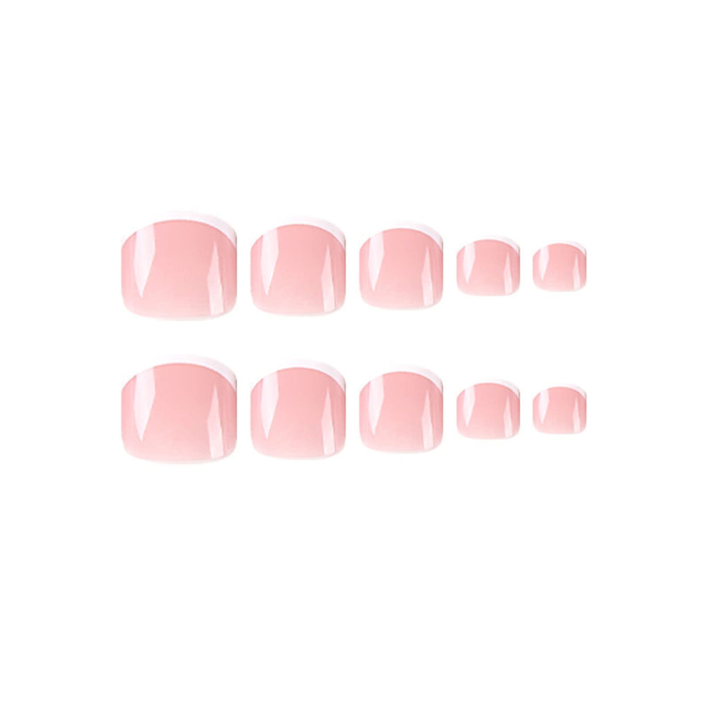 VOTACOS French Tip Press on Toenails Press on Nails Short Square 24PCS Fake Toeails with Ballerina Designs Nude Full Cover Glossy Toe Fake Nails Acrylic Toenails for Women Toe Nail X26