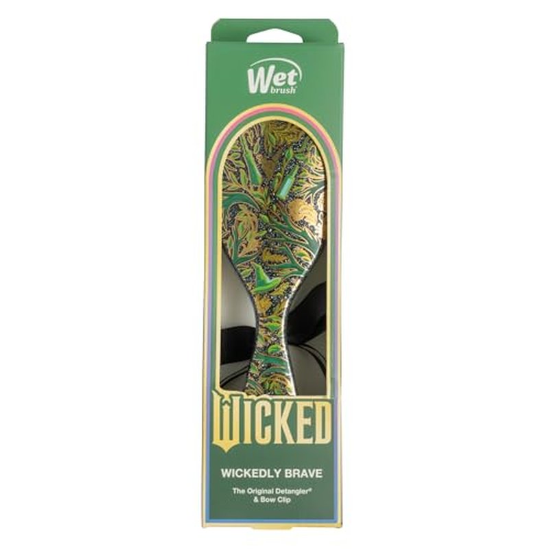 Wet Brush Original Detangler Hair Brush Elphaba (Wicked For Good) Kit - Ultra-Soft IntelliFlex Bristles - Detangling Brush Glides Through Tangles For All Hair Types (Wet & Dry) - 1 Brush & 1 Bow