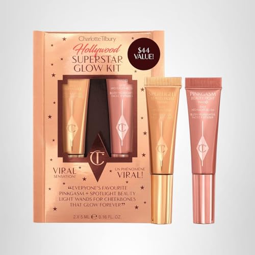Charlotte Tilbury Hollywood Superstar Glow Makeup Kit - Limited-Edition Mini Beauty Light Wand Duo in Pinkgasm & Spotlight - Dewy Highlighter & Blush with Glow Gel Technology
