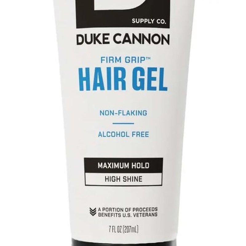 Duke Cannon Firm Grip Hair Gel, 7 oz – Maximum Hold, High Shine, Alcohol-Free, Water-Based Formula with Coconut Oil & Oat Extract, Ideal for Short to Medium Styles