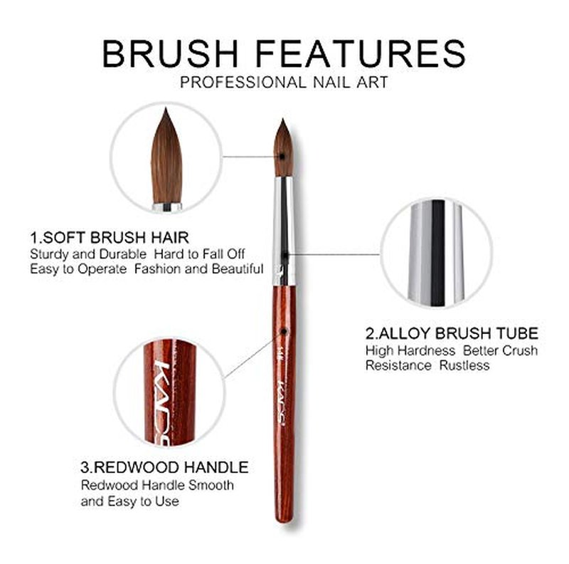 KADS 100% Kolinsky Sable Acrylic Nail Art Brush Red Wood Pen Nail Brush Size 12# 14# 16# 18# 20# Nail Art Manicure Tool Set (size14)