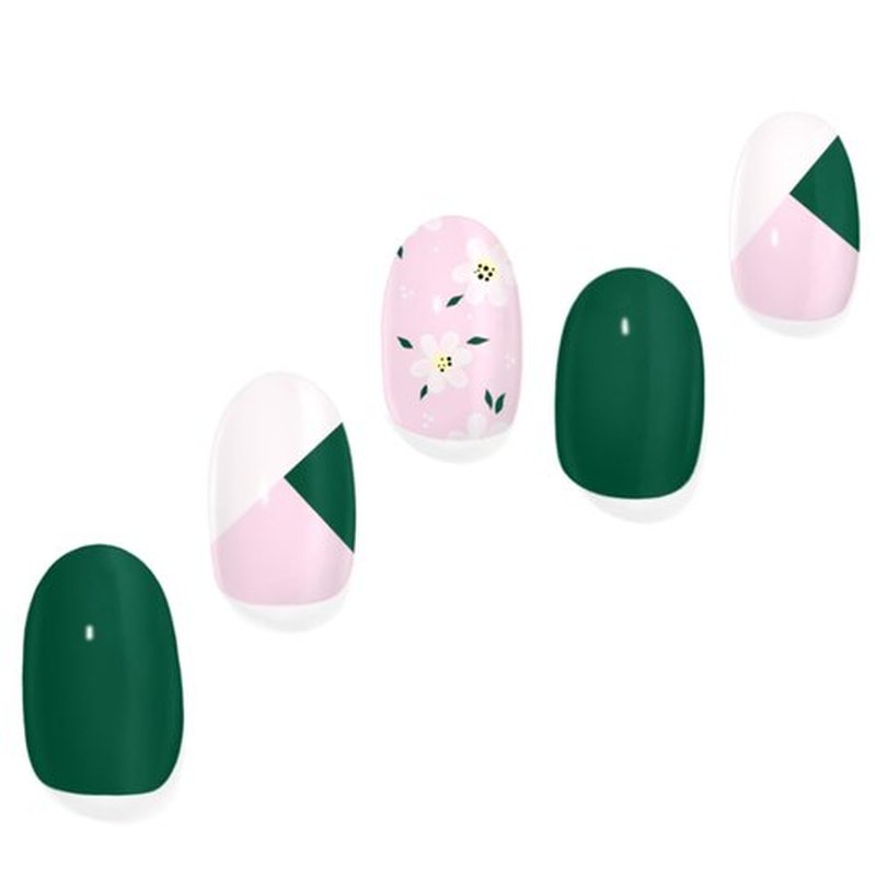 Adora Couture Semi Cured Gel Nail Strips with 30 Pieces, Salon Quality Wraps for Women, Beautiful Deep Green with Floral Accents UV Gel Stickers, UV Light Required, Petal Grove