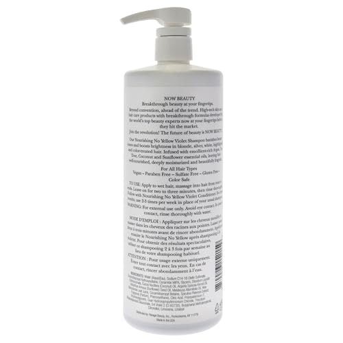 NOW BEAUTY Nourishing No Yellow Violet Shampoo - Purple Shampoo for Blonde Color-Treated Hair - Removes Brassiness - Hydrate - Vegan - Color safe - Paraben & Sulfate free - For Men & Women - 32 Oz