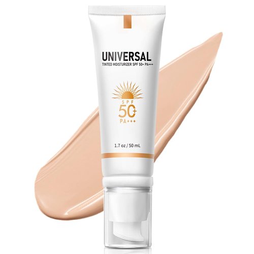 Tinted Sunscreen for Face SPF 50, Tinted Moisturizer with SPF, Sweat Resistant Oil Free with No White Cast, Broad Spectrum UVA/UVB, 1.7oz