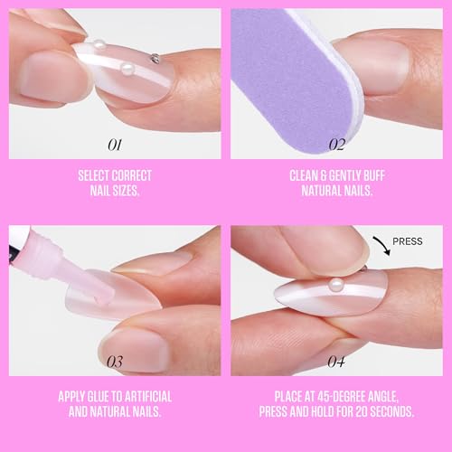 KISS GLAM Jeweled Press On Nails, Wrapped in Beauty, Pink, Long, Square, 32 Count