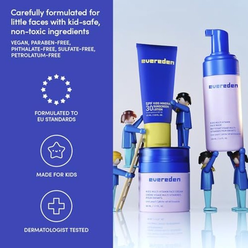 Evereden Kids Daily 1-2-3 Routine Bundle with Multi-Vitamin Kids Face Wash, Face Cream, SPF 30 & Spa Headband – Non-Toxic, Dermatologist-Tested & Gentle Skincare for Kids – Perfect for Daily Care