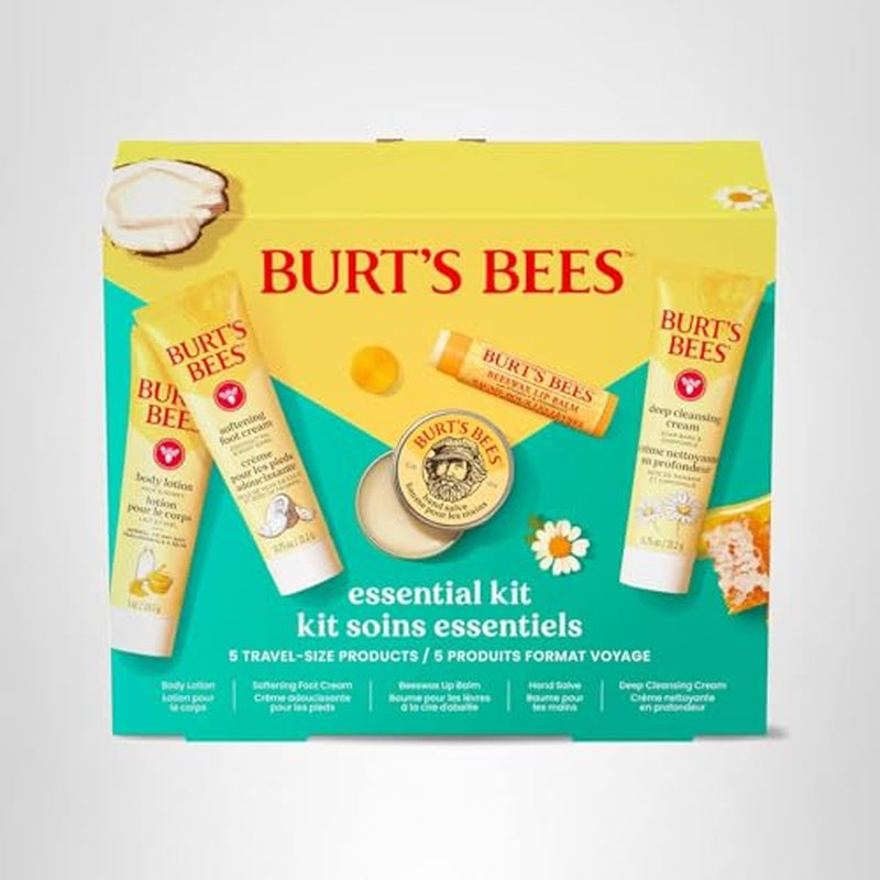 Burt's Bees Gift Ideas - Essentials Everyday Set, 5 Travel Size Products - Deep Cleansing Cream, Hand Salve, Body Lotion, Foot Cream and Original Lip Balm