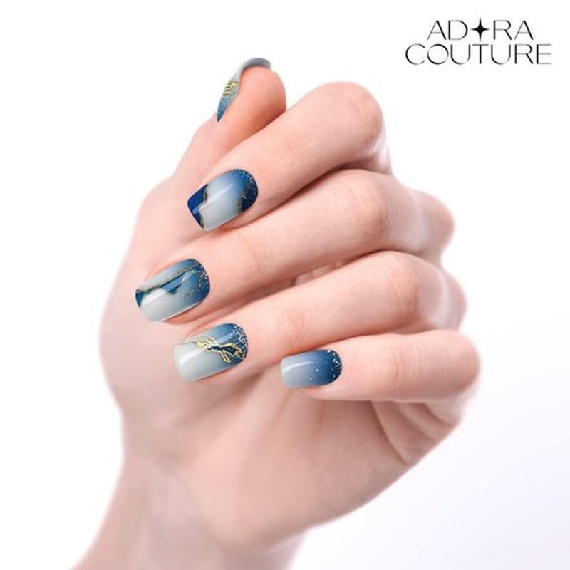 Semi-Cured Gel Nail Strips - 20 Salon-Quality Gel Sticker with UV Light Required, Long Lasting, Easy Application & Removal, Includes Prep Pad, Nail File, Wooden Stick (Blue Oceanwave)
