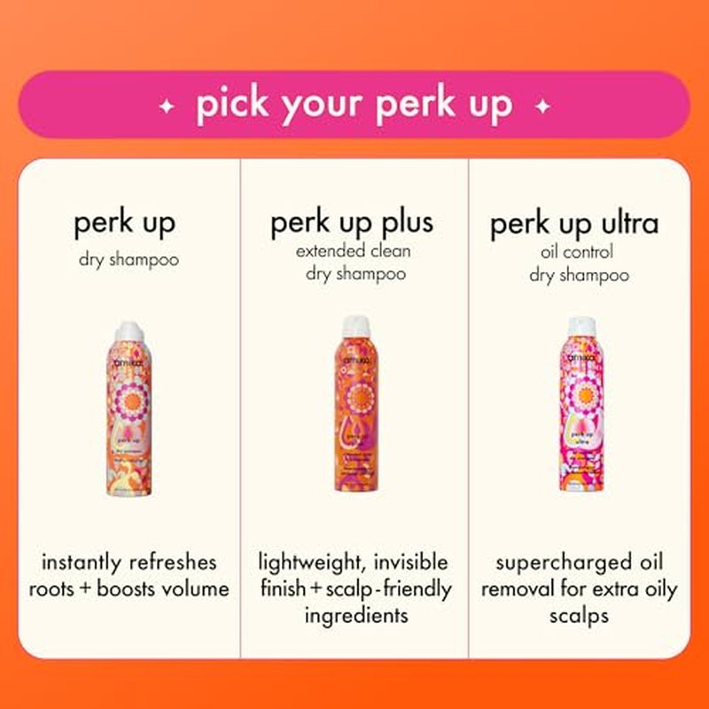 amika perk up plus extended clean dry shampoo, 9.5oz | revitalizes roots + boosts time between washes with no residue or build up | for all hair types