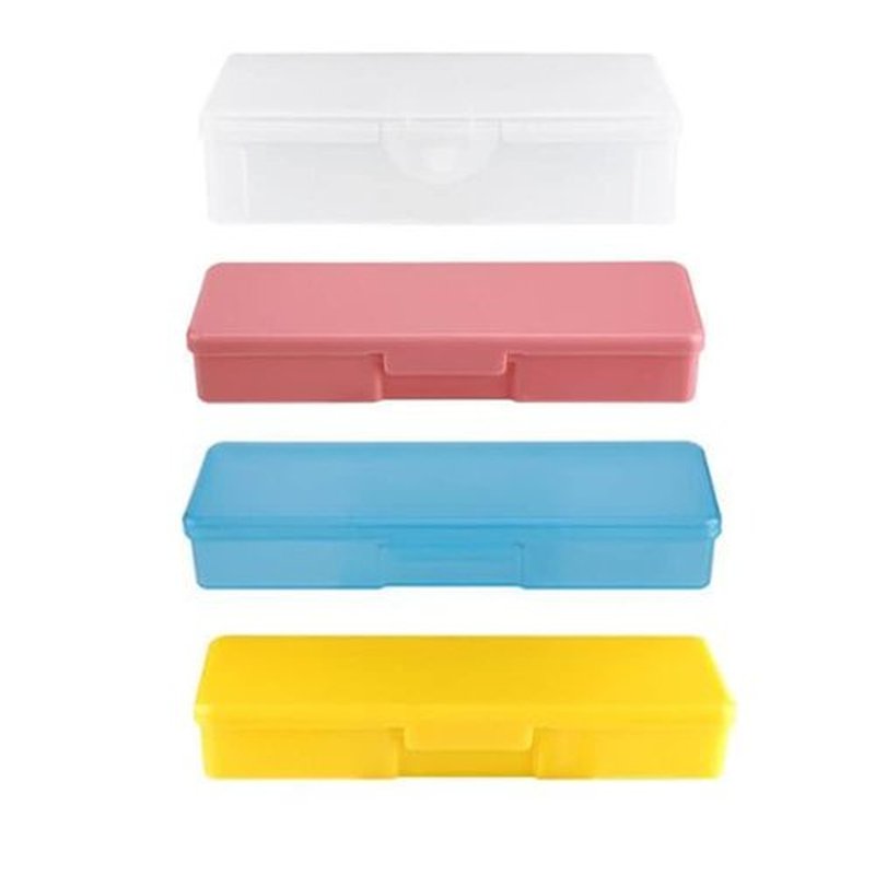 4 Pack Professional Clear Manicure Nails Pedicure Tool Box, Personal Nail Box Storage Case for Organizing, Plastic Pencil Case Container Organizer (Clear Yellow Pink Blue)