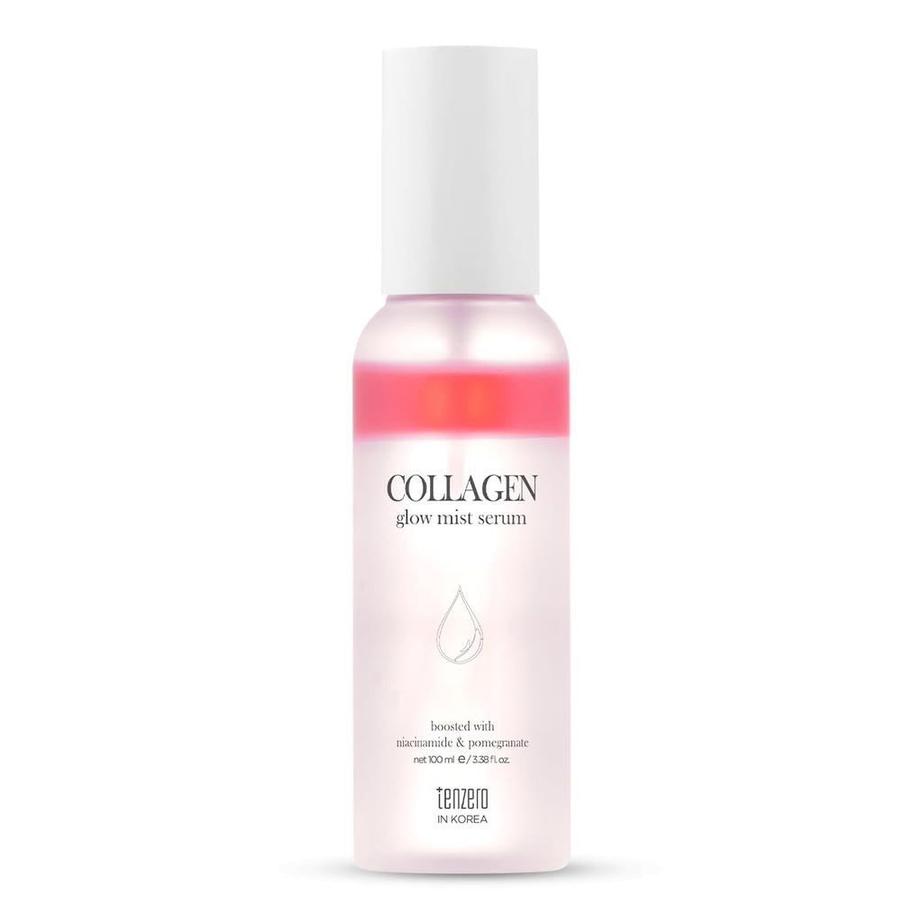 tenzero Collagen Glow Mist Serum 3.38 fl oz (100 ml), Hydrating, Anti Wrinkle, Antioxidant, Brightening Face Mist, Daily Moisturizer, Lightweight, for All Skin Types with Niacinamide, Pomegranate