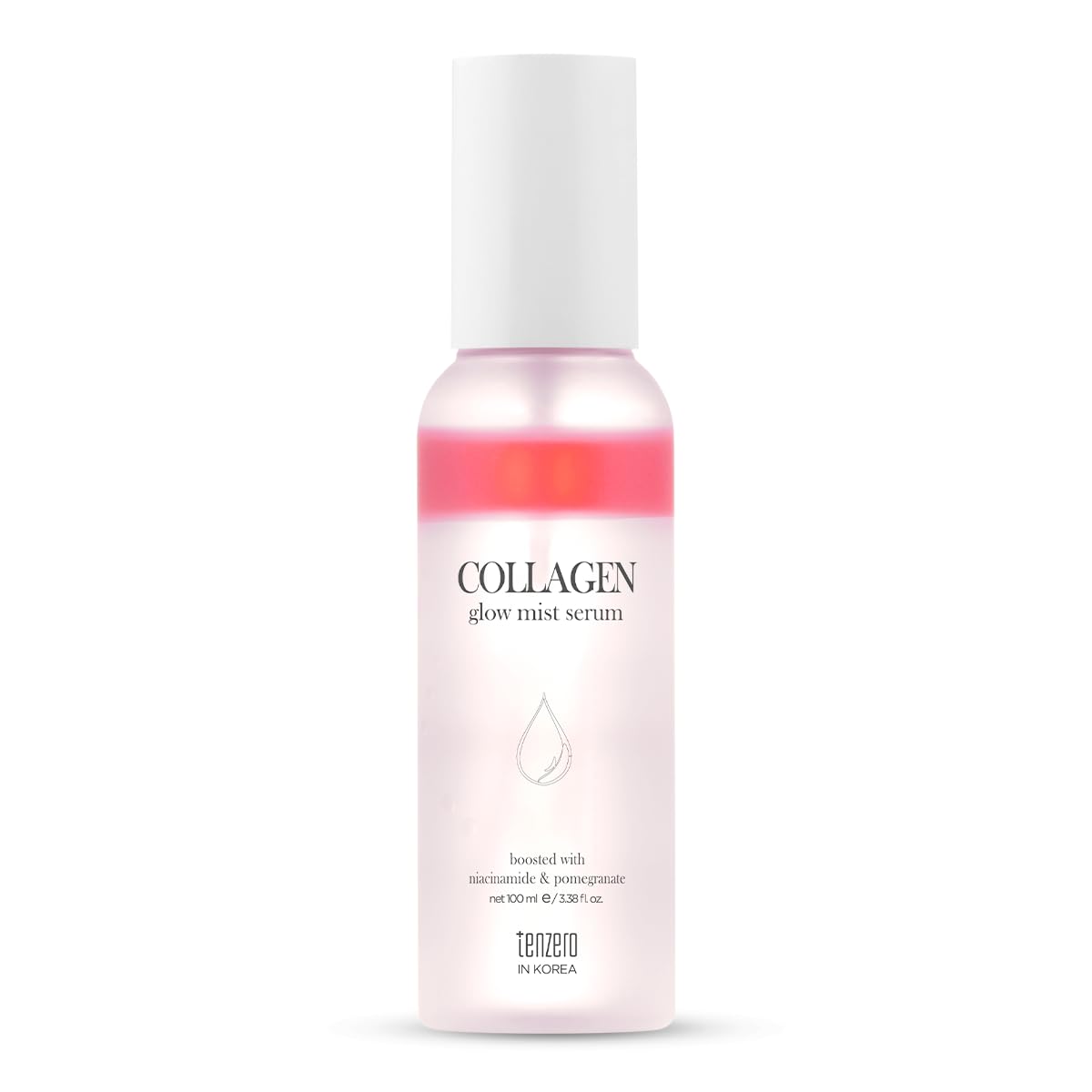 tenzero Collagen Glow Mist Serum 3.38 fl oz (100 ml), Hydrating, Anti Wrinkle, Antioxidant, Brightening Face Mist, Daily Moisturizer, Lightweight, for All Skin Types with Niacinamide, Pomegranate