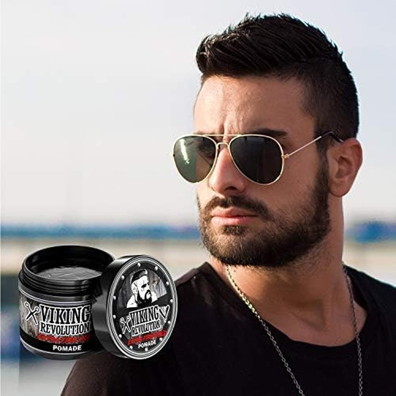 Viking Revolution Extreme Hold Pomade for Men - Extra Firm Hold & High Shine - Easy Wash Out, 4oz