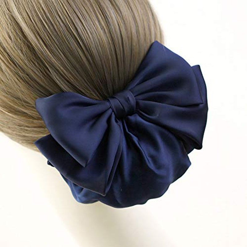 Women's Professional Ribbon Hair Clip with Black or Navy Chignon Cover, Barrette Net Bow-knot Decor
