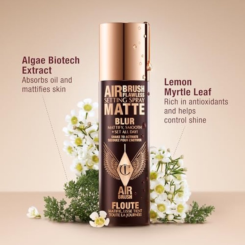 Charlotte Tilbury Airbrush Flawless Matte Setting Spray - Ultra-Fine Mist to Prime & Set Face Makeup For Up to 16Hr - Soothes, Blurs Pores & Calms Skin (3.3oz)