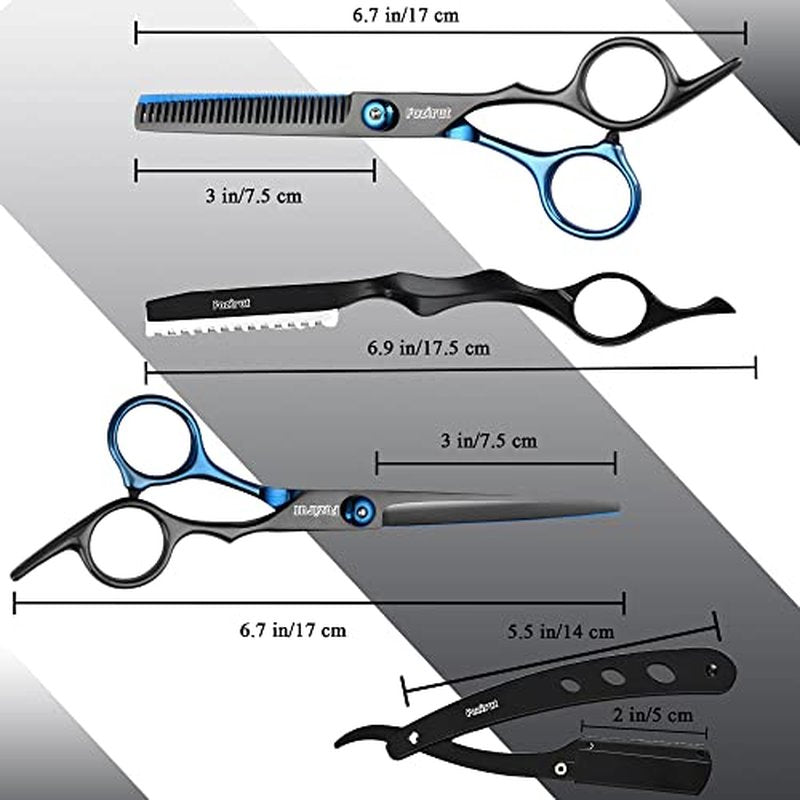 Barber Hair Cutting Scissors Set, Fozirut Professional Haircut Scissors Thinning Shears Straight Edge Razor Barber Accessories Hair Trimming Kit, Hairdresser Tools Haircutting Shears Pro for Men Women