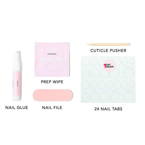 Kiara Sky Press On Nails | XPRESS PRO 100% Acrylic Nails | 30-Piece Kit Includes Nail Glue, Cuticle Pusher, File & Prep Pad | Medium Coffin - Pink Ombre